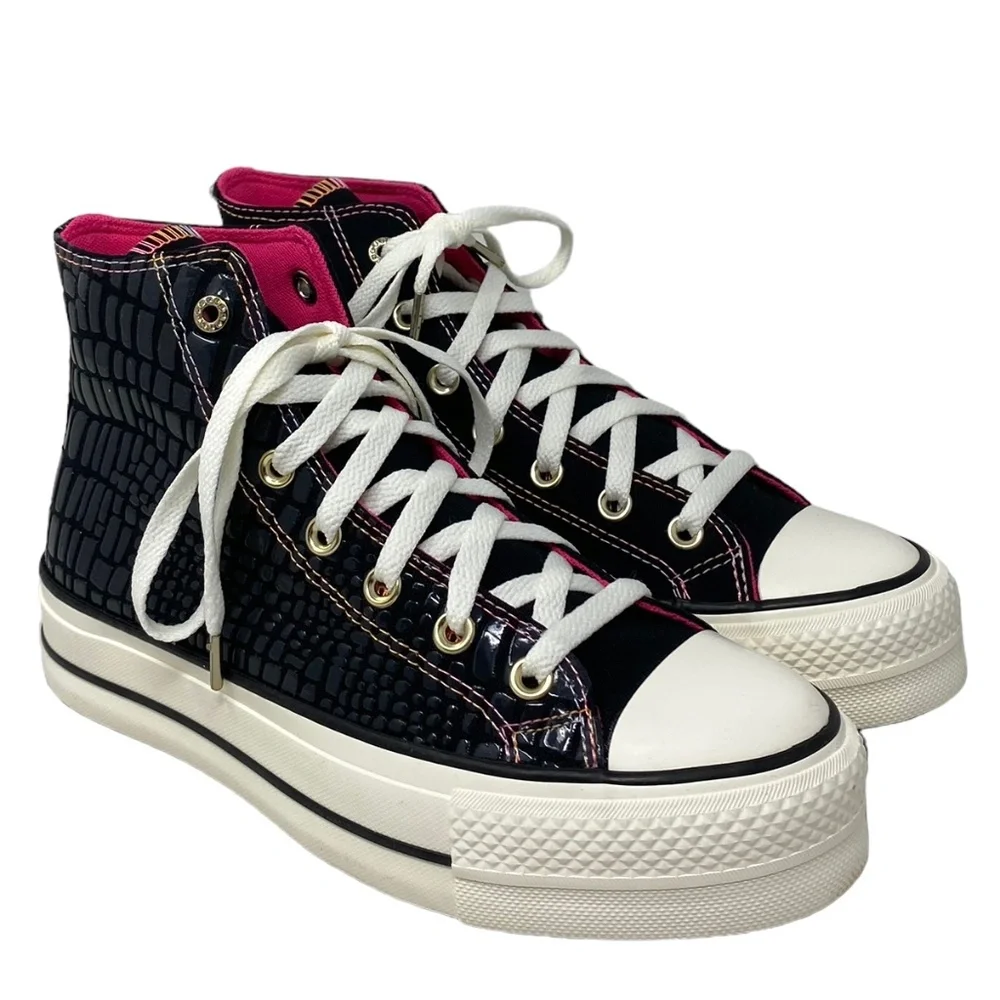 Converse Lift Platform Leather Canvas High Casual Women Shoes Black Pink A06864C